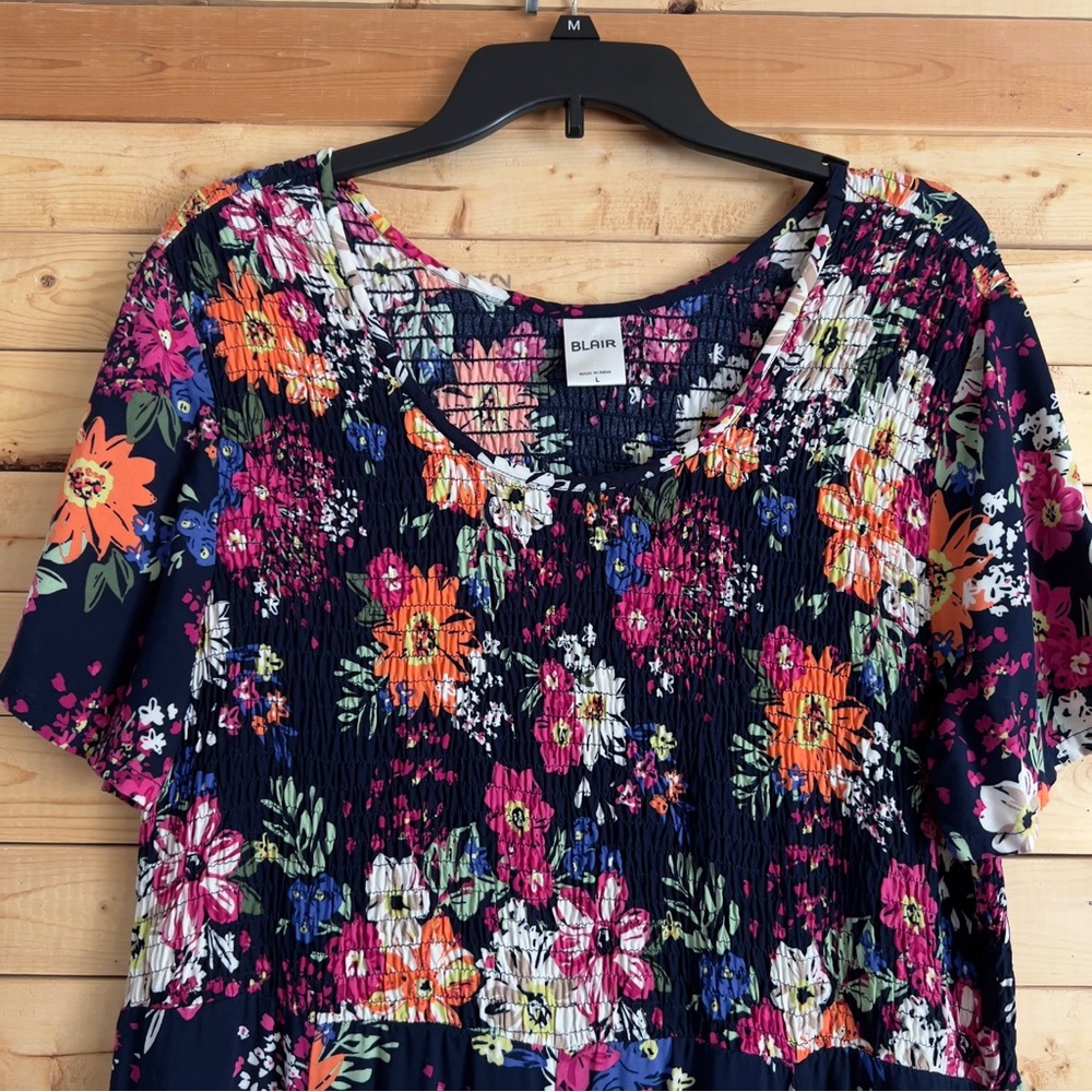 Blair Womens Cottagecore Floral Print Short Sleeve Smocked Challis Dress size L - Picture 3 of 12